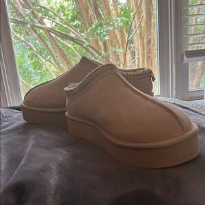 Beige Slip-On Platform Shoes